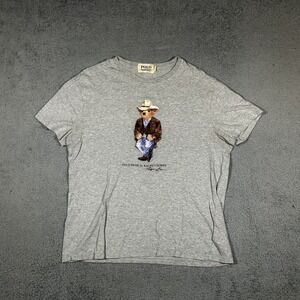 Polo Ralph Lauren Shirt Mens Large Gray Polo Bear Cowboy Graphic #2089